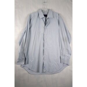 David Donahue Shirt Mens 17.5 34/35 Blue Plaid Dress Long Sleeve Button Front